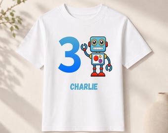 Personalised Robot Birthday T-Shirt | Custom Name & Age Shirt | Boys Birthday Outfit | Robot Party Tee | Kids Birthday Top