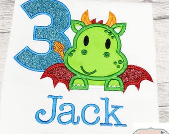 Embroidered Dragon Birthday T-Shirt, Personalised Name & Number