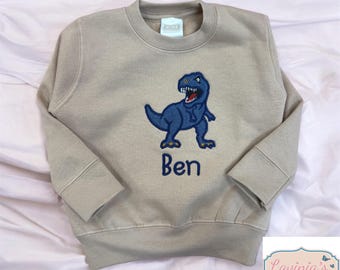 Personalised Embroidered Dinosaur T-Shirt or Sweatshirt, Birthday Gift