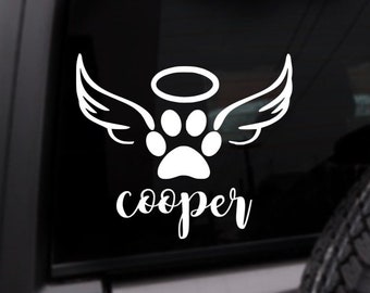 Dog Name Paw Angel Wings Halo Car Decal, Vinyl Sticker, Custom Color Decal