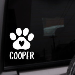 Dog Name Paw Heart Car Decal, Vinyl Sticker, Custom Color Decal, Custom Dog Name, Dog Lover, Dog Name Decal image 1