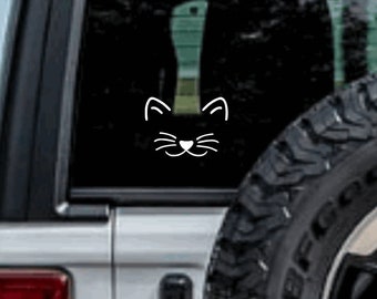 Cat Face Decal - Animal, Funny Car Decal, Personalized Vinyl Sticker, Custom Color Decal, Cute Sticker, Gift, Cute, Cat Sticker