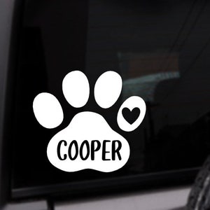 Dog Name Paw Heart Car Decal, Vinyl Sticker, Custom Color Decal, Custom Dog Name, Dog Lover, Dog Name Decal