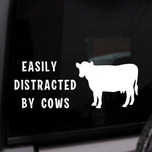 Easily Distracted By Cows Decal, Personalized Vinyl Sticker, Custom Color Decal