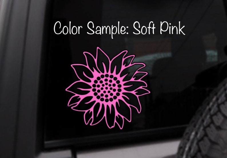 Sunflower Car Decal, Vinyl Sticker, Custom Color Decal image 3