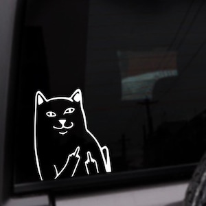 Middle Finger Cat Car Decal, Personalized Vinyl Sticker, Custom Color Decal, Cat Lady
