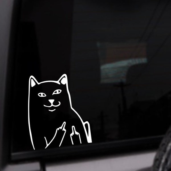 Middle Finger Cat Car Decal, Personalized Vinyl Sticker, Custom Color Decal, Cat Lady