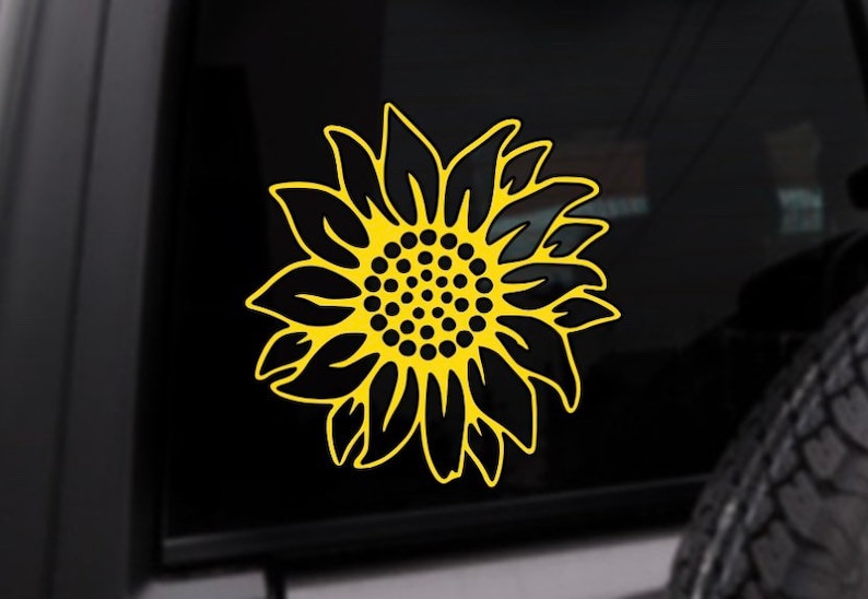 Sunflower Car Decal, Vinyl Sticker, Custom Color Decal image 1