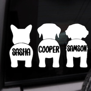 Dog Butt Custom Name Car Decal, Personalized Vinyl Sticker, Custom Color Decal