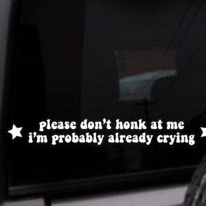 Please Don’t Honk At Me I’m Probably Already Crying Car Decal, Personalized Vinyl Sticker, Custom Color Decal
