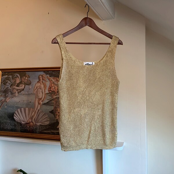 VINTAGE 1990s Gold Metallic Knit Top - M 12/14 - 90s Lurex Top Going Out