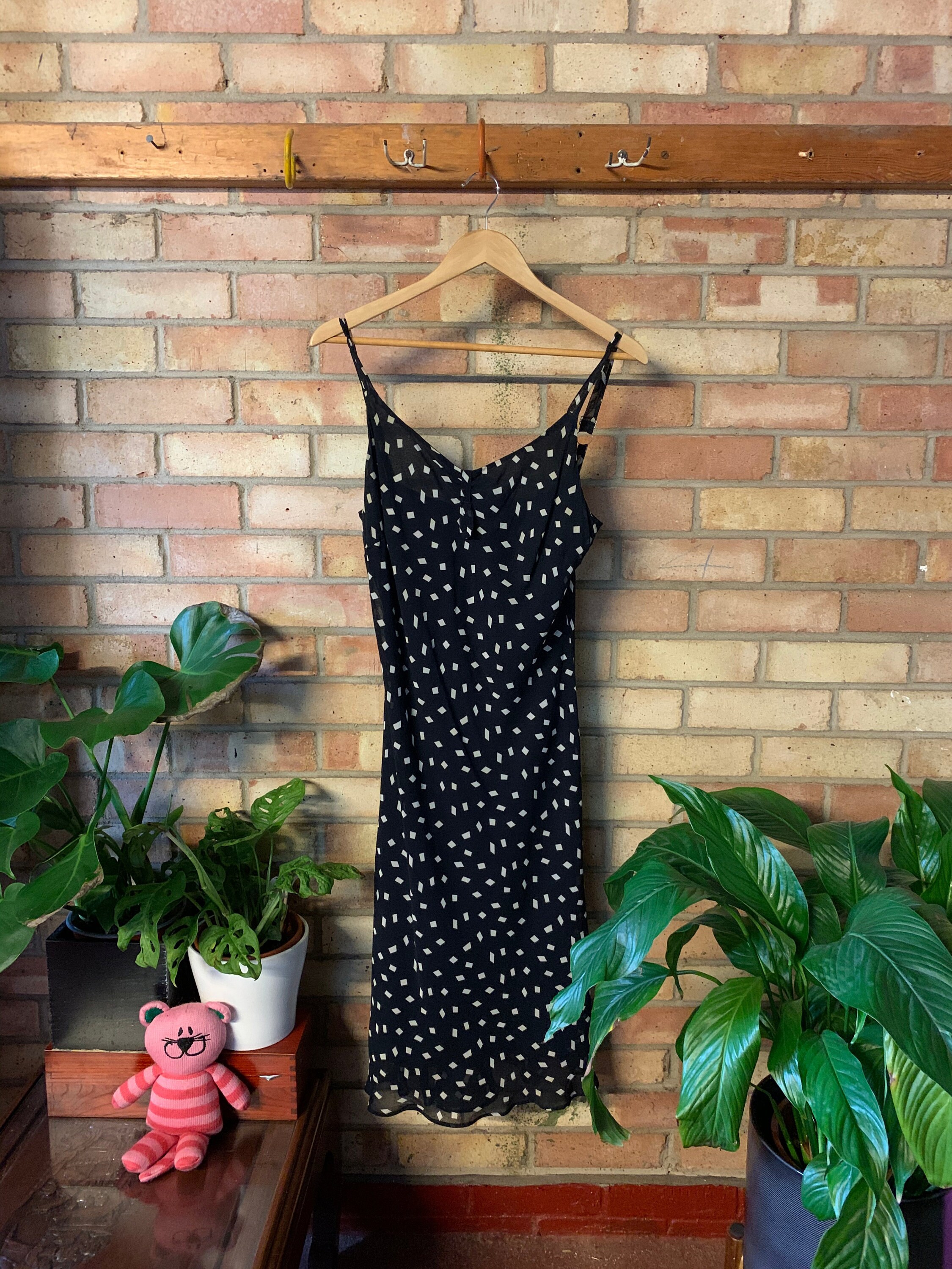 Image of Vintage S S Navy White Bias Cut Sleeveless Dress Medium S S Strappy Midi