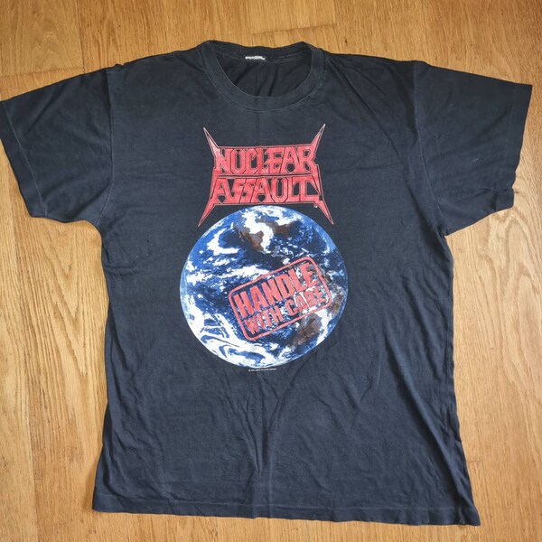 Nuclear Assault Handle With Care Vintage 1989 T-Shirt Thrash Metal Metallica Slayer Heavy L/XL