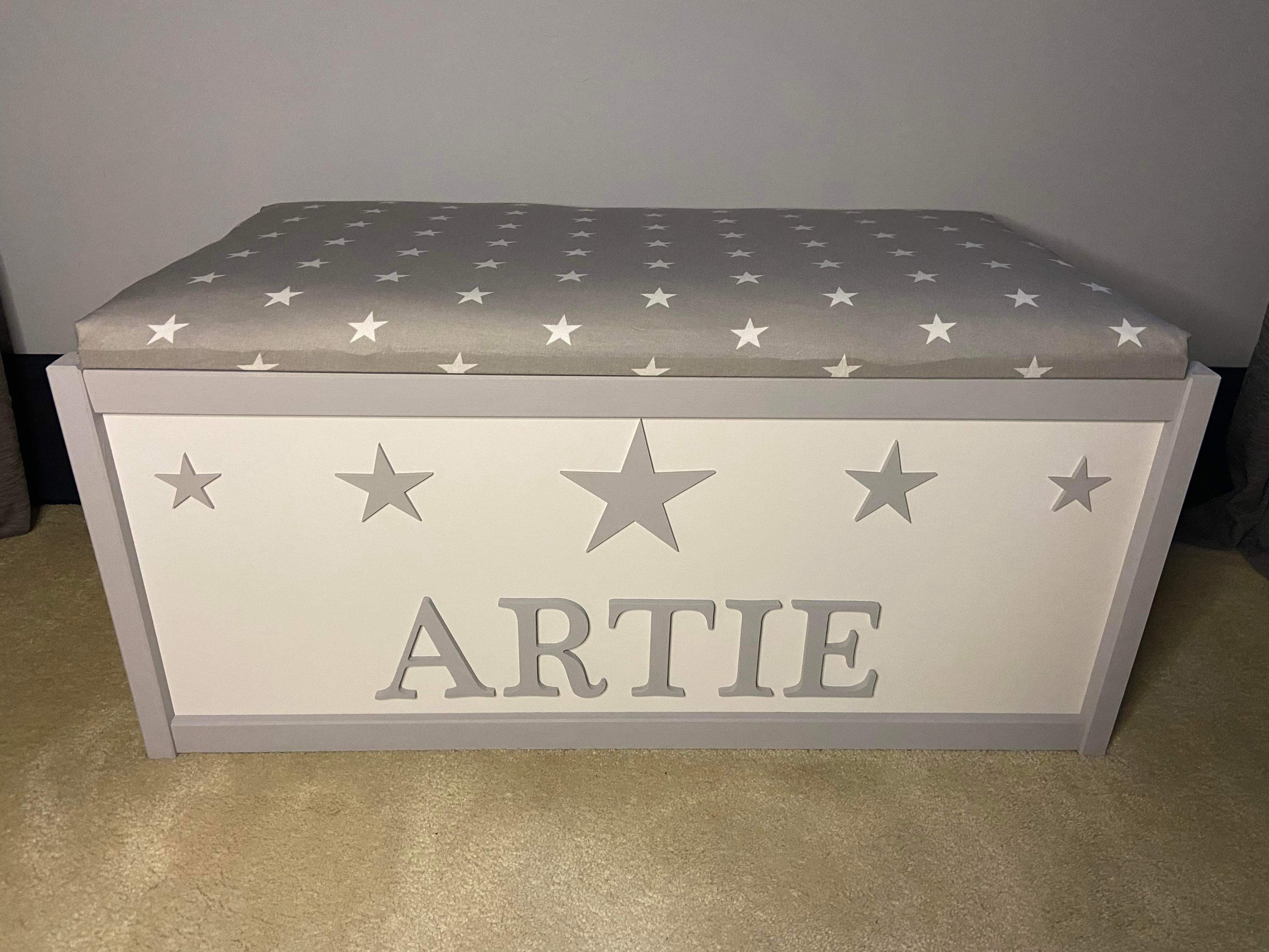 Large Personalised Toy Box With Safety Gas Strut. Padded Star Etsy