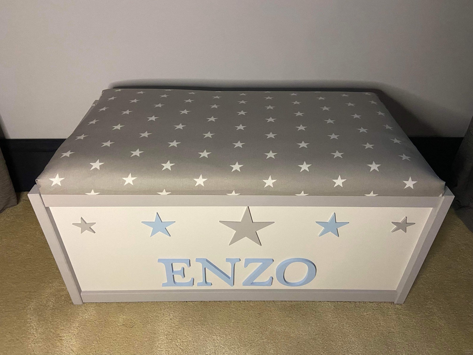 Large Personalised Toy Box With Safety Gas Strut. Padded Star Etsy