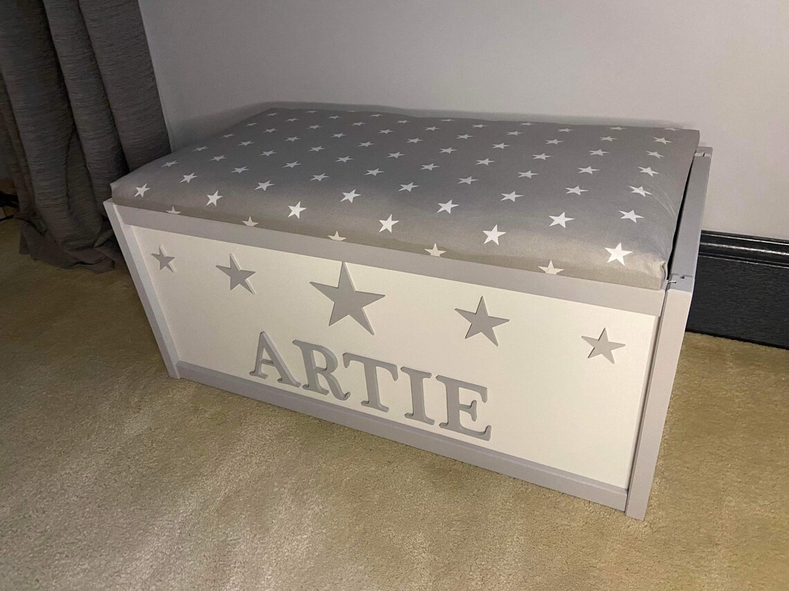 Large Personalised Toy Box With Safety Gas Strut. Padded Star Etsy