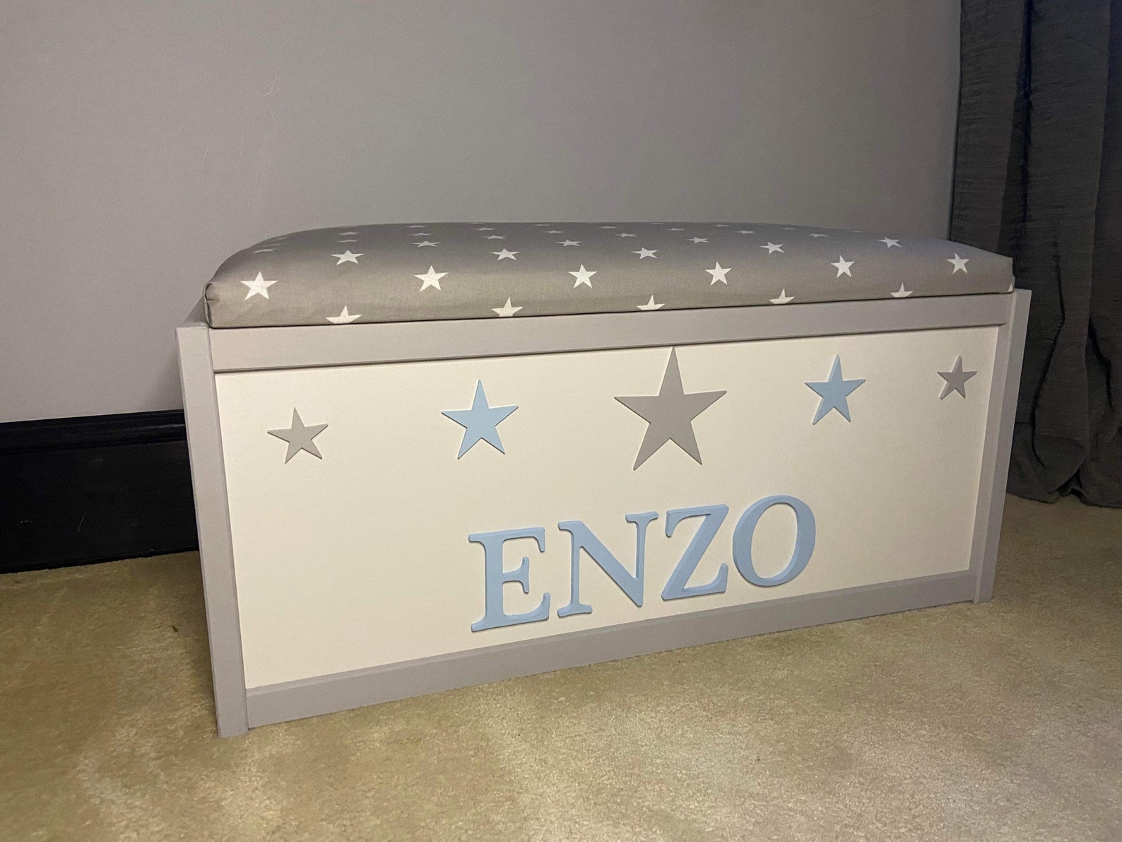 Large Personalised Toy Box With Safety Gas Strut. Padded Star Etsy