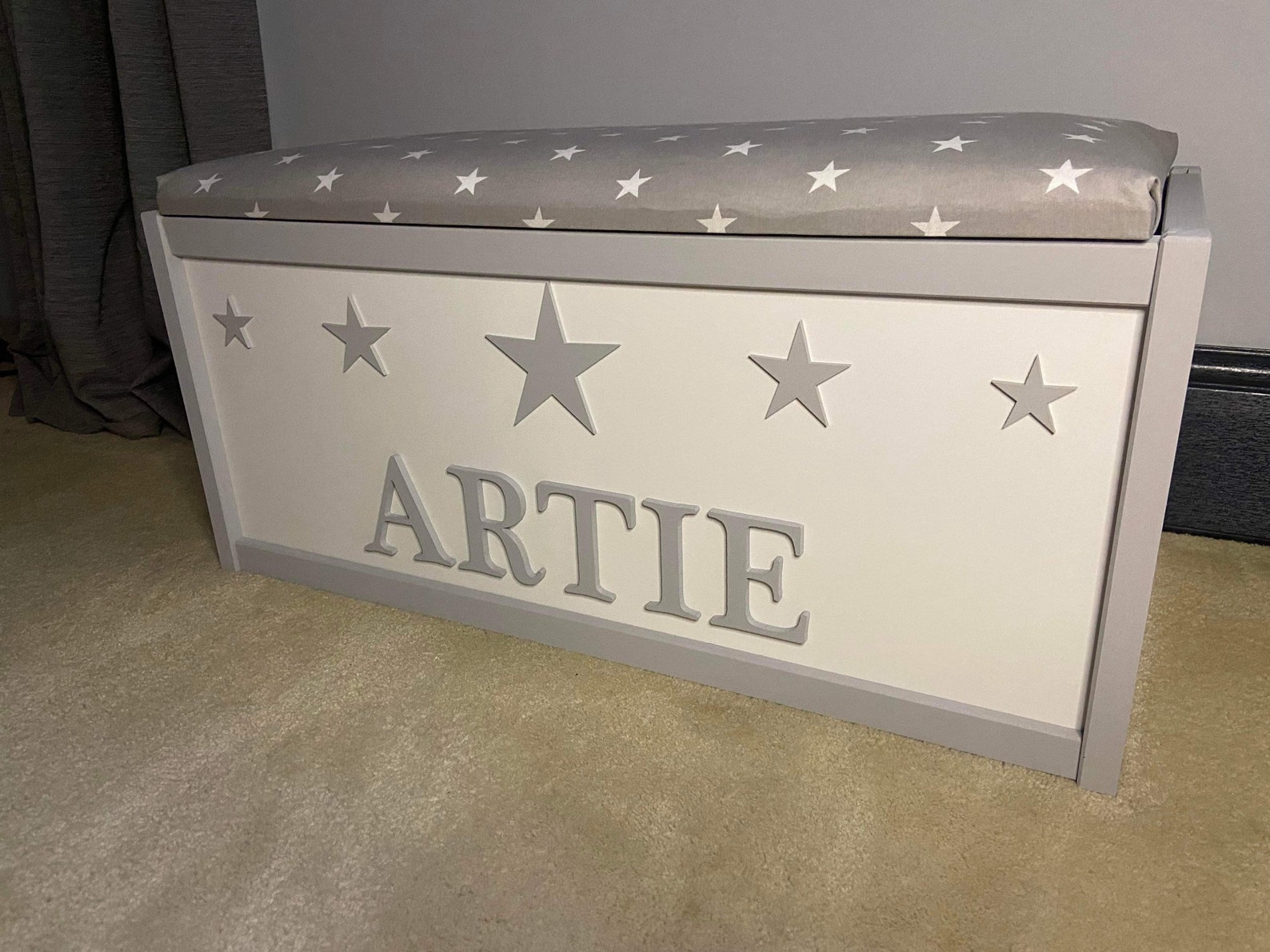 Large Personalised Toy Box With Safety Gas Strut. Padded Star Etsy