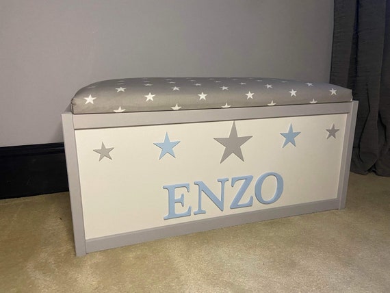 Personalised Toy Box With Safety Gas Strut. Padded Seat Lid