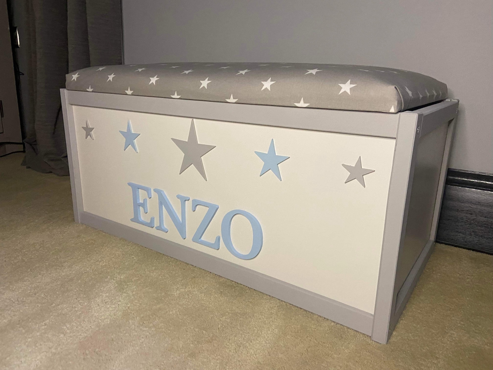 Large Personalised Toy Box With Safety Gas Strut. Padded Star Etsy