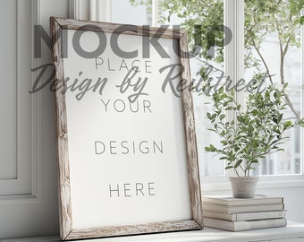 Vertical Wooden Frame by Window Classic Home Interior Mockup PSD in White Home Interior