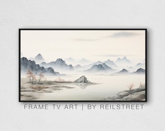 Samsung The Frame TV Art, Silent Mountain Whispers schilderij, digitale download, digitale print