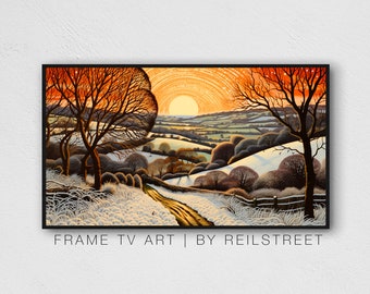 Samsung The Frame Tv Art, Snowy Farmland, Christmas Winter, Digital Download, Digital Print