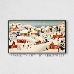Samsung The Frame Tv Art, Vintage Christmas Town painting, Christmas Winter, Digital Download, Digital Print