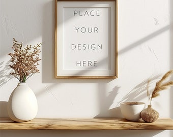 Vertical Wooden Frame Passepartout Mockup PSD in Chic Home Interior