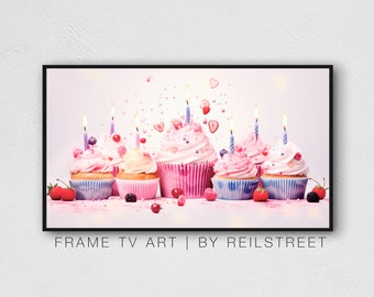 Samsung The Frame Tv Art, HAPPY BIRTHDAY CUPCAKES, Digital Download, Digital Print