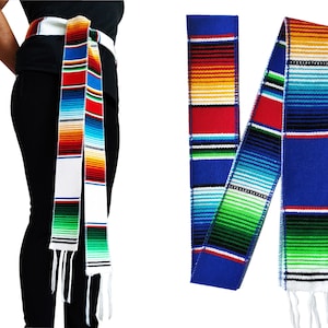 2 Pack Mexican Sash Belts for Women or Men, Each Serape Belt Cinto Mexicano is Distinct