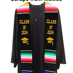 Mexican Embroidery Graduation Stole 'Class Of 2024' – Hispanischer Abschlussumhang, Ca. 229x13 Cm, Mit Quasten