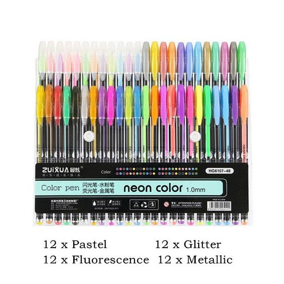 Lot de 48 stylos à encre gel de couleur - Ensemble de stylos à encre gel  pour colorier, dessiner et écrire - Pointe 1,0 mm