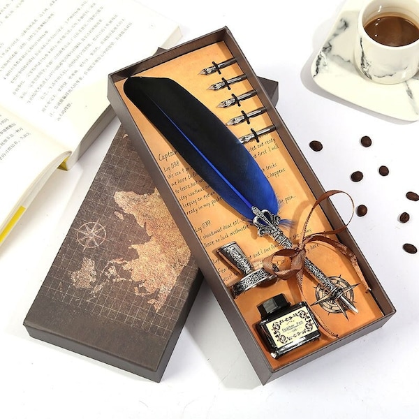 Luxury Fountain Pen Gift Box | 9 Colors | Fountain Pen Box Set | Feather Quill Dip Calligraphy Fountain Pen Set