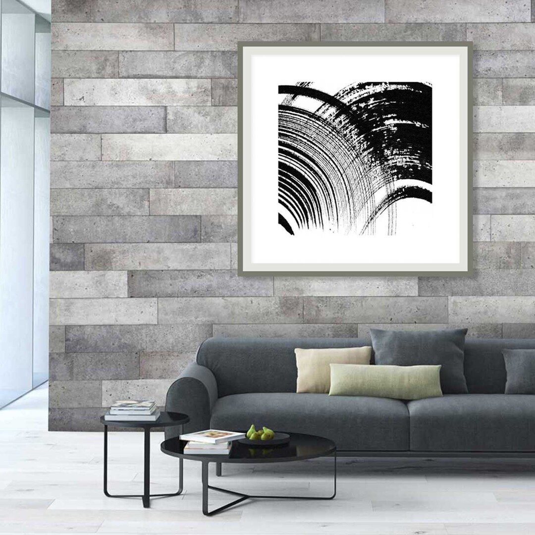 Black and White Zen Brush Stroke Poster, Extra Large Modern Abstract ...