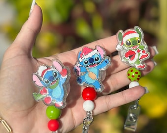 Stitchy badge reel, Stitch Christmas, experiment 626, blue monster, Christmas badge reel, ID holder