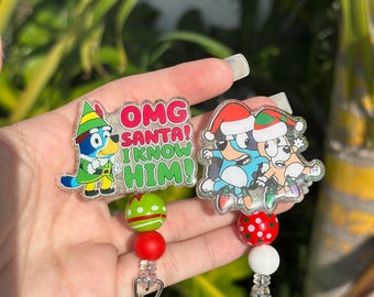 Blue dog, Christmas badge reel, Christmas badge reel, ID holder