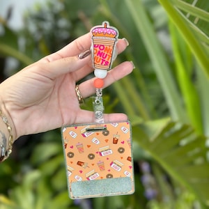 DD, donut, Dunkin, coffee, badge reel, badge buddy, ID holder, nurse badge holder, Halloween, gift set