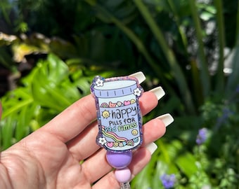 Girl math, mental health awareness, happy pills, badge reel, ID holder, nurse badge holder