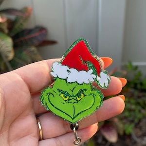 Grinch badge reel, Christmas badge reel, ID holder