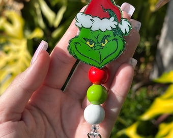 Grinchy badge reel, Christmas badge reel, mean green guy, you’re a mean one, ID holder
