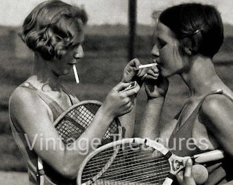 Vintage Tennis Players Lighting a Cigarette