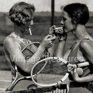 Vintage Tennis Players Lighting a Cigarette