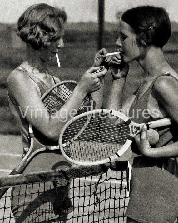 Vintage Tennis Players Lighting a Cigarette