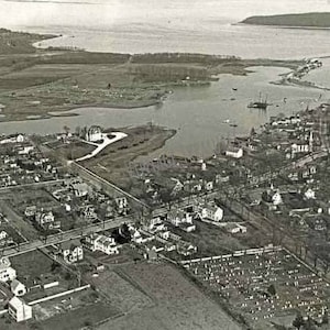 Vista de pájaro vintage de Greenport NY