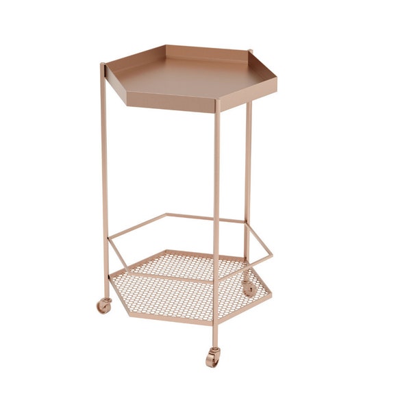 Hex Bar Cart Rose Gold | On Wheels, Rolling | Supply, Storage, Organizer, Table | Kitchen, Bathroom, Work, Business