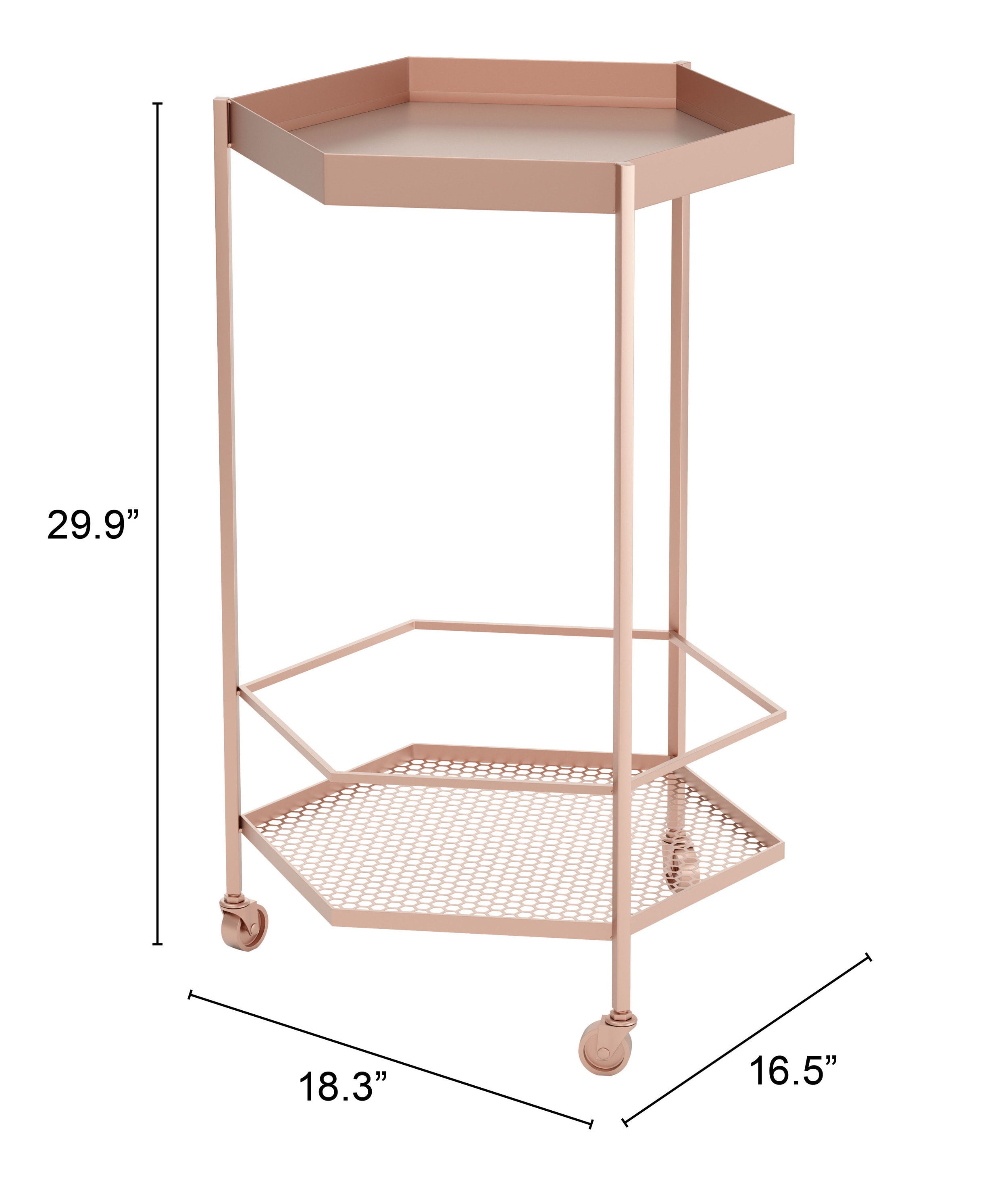 Hex Bar Cart Rose Gold on Wheels Rolling Supply Storage Etsy