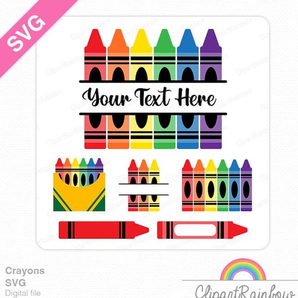 Crayon SVG - School Clip Art  - Cut Files - PNG File - Digital Download - Vector file - Split Monogram