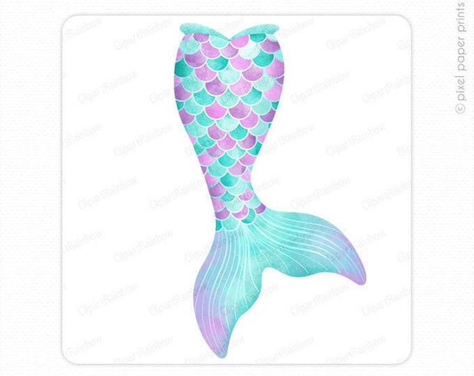 Watercolor Mermaid Tail Clip Art - Mermaid Clip Art, Sublimation