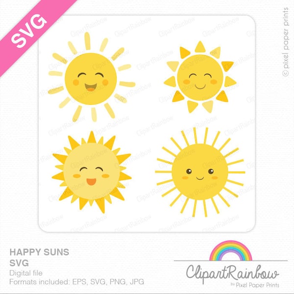 Sun SVG - Sun clipart Cut Files Digital - Cute Sun - Descarga instantánea - Archivo de corte para papel - Archivo de corte para vinilo